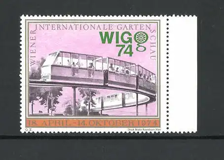 Reklamemarke Wien, Internationale Gartenschau 1974, Bahn auf dem Messegelände
