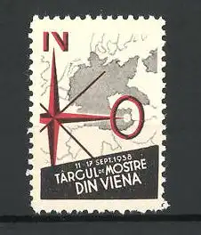 Reklamemarke Viena, Targul de Mostre 1938, Landkarte und Himmelsrichtungen