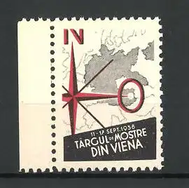 Reklamemarke Viena, Targul de Mostre 1938, Landkarte und Himmelsrichtungen