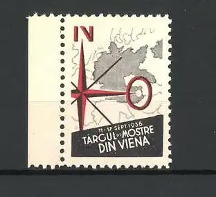 Reklamemarke Viena, Targul de Mostre 1938, Landkarte und Himmelsrichtungen