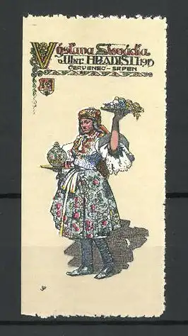 Reklamemarke Hradiste, Vystava Slovacka 1915, Fräulein im Trachtenkleid