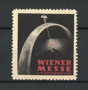 Reklamemarke Wien, Messe 1948, Hermesstab trifft auf Erdkugel
