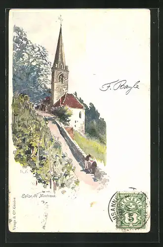 Künstler-AK Montreux, L`Eglise, Blick auf die Kirche