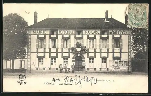 AK Véron, La Mairie, Blick auf das Rathaus