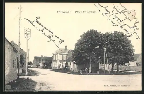 AK Vergigny, Place St-Gervais, Strassenpartie im Ort