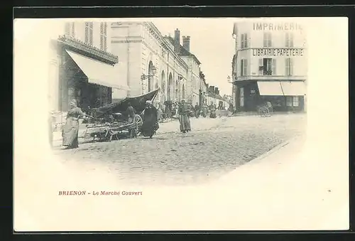 AK Brienon, Le Marche Couvert, Librairie Papeterie