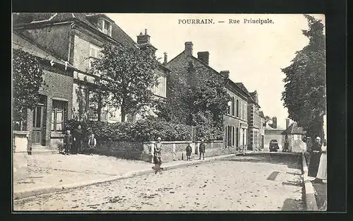 AK Pourrain, Rue Principale, Enfants avant une Maison