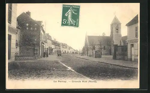 AK Le Perray, Grande Rue, Strassenpartie bei der Kirche