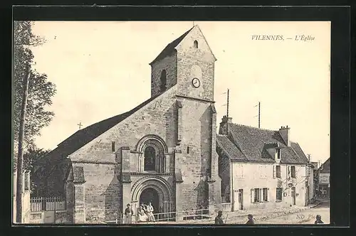 AK Villennes, L`Eglise, Kirche im Sonnenschein