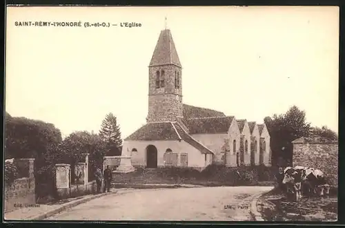 AK St-Rémy-l`Honoré, L`Eglise, Blick zur Kirche