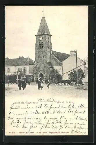 AK St. Remy, Passanten vor der Kirche
