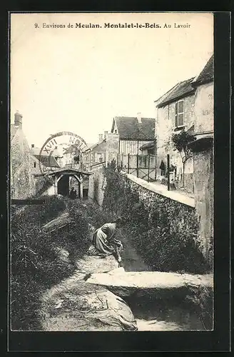 AK Montalet-le-Bois, Au Lavoir, Waschfrau am Bach