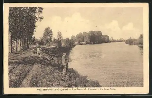 AK Villeneuve-la-Guyard, Les Bords de l`Yonne, un beau Coin, Angler an der Yonne