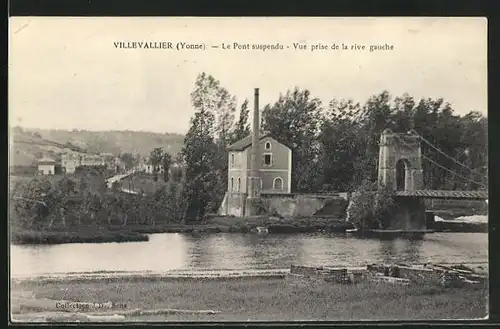 AK Villevallier, Le Pont suspendu, vue prise de la rive gauche