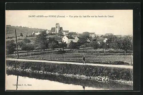 AK Saint-Aubin-sur-Yonne, Vue prise du Sud-Est sur les bords du Canal
