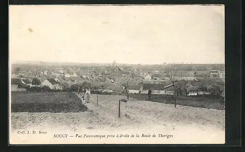 AK Soucy, Vue Panroamique prise à droite de la Route de Thorigny