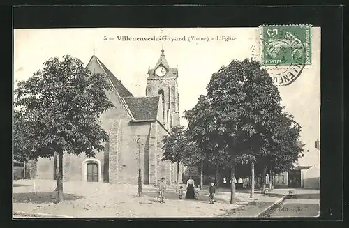 AK Villeneuve-la-Guyard, L`Église, Kirche im Sonnenschein