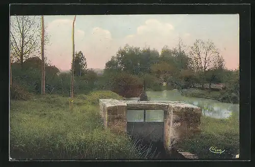 AK Malay-le-Grand, Vue d`eau sur la Vanne et le vanage du Ru de Mondereau