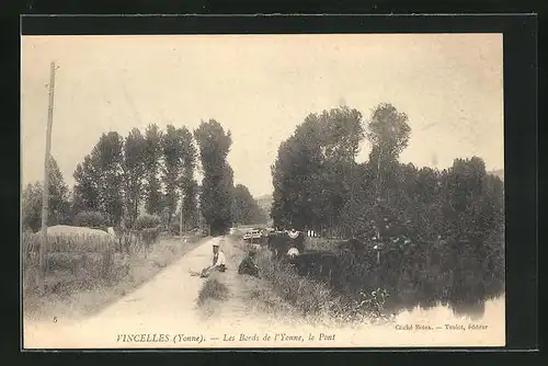 AK Vincelles, les Bords de l'Yonne, le Pont