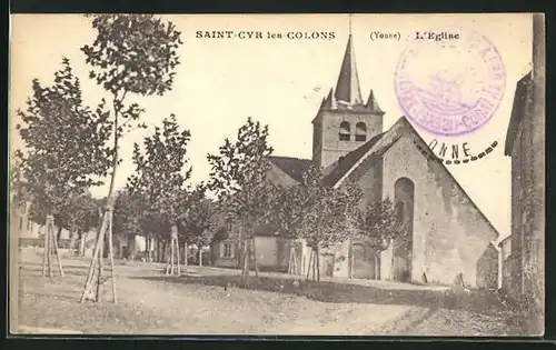 AK Saint-Cyr-les-Colons, L`Eglise, Kirche im Sonnenschein