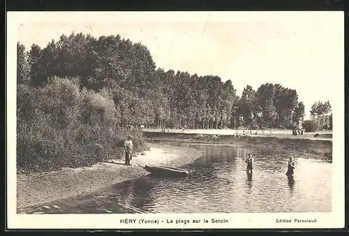 AK Héry, La plage sur le Serein