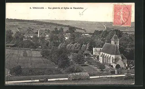 AK Vincelles, Vue générale et Eglise de Cinvelottes