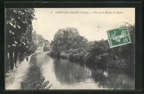 AK Ligny-le-Châtel, Vue sur la Rivière et l`Eglise