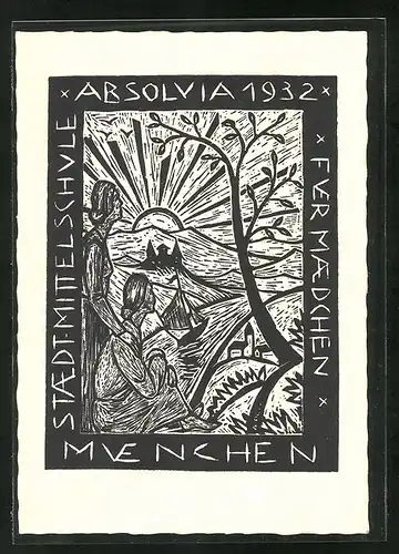 AK München, Staedt. Mittelschule, Salvatorplatz 1, Absolvia 1932