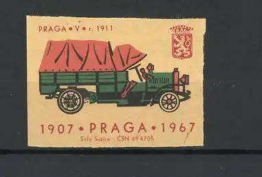 Reklamemarke Praga V r. 1911, Ansicht eines Planenwagens, 1907-1967, Wappen