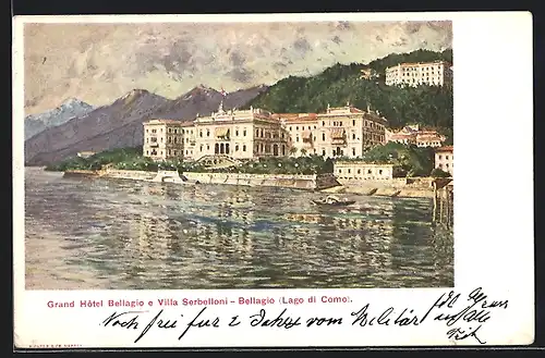 Künstler-AK Bellagio, Lago di Como, Grand Hotel Bellagio e Villa Serbelloni
