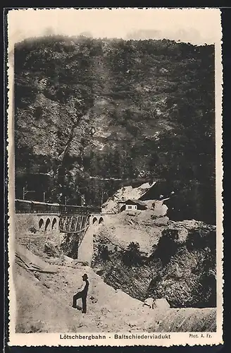 AK Lötschbergbahn am Baltschiederviadukt, schweizer Eisenbahn