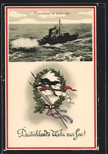 AK Torpedoboot in hoher See, Reichskriegsflagge