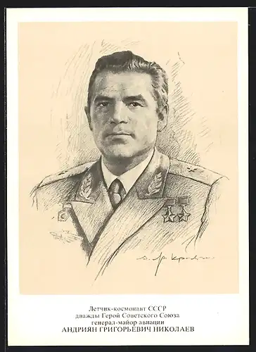 Künstler-AK Sowjetischer Kosmonaut Nikolajew mit Orden