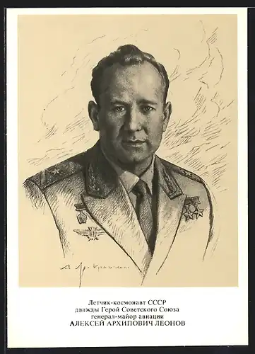 Künstler-AK Sowjetischer Kosmonaut Leonow mit Orden