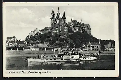 AK Meissen a. d. Elbe, Dampfer Bastei vor Albrechtsburg und Dom