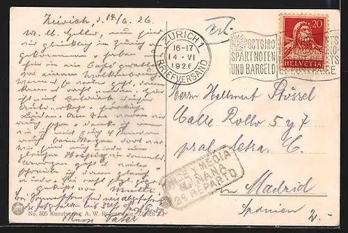 AK Zürich, Binnenschiff Stadt Zürich passiert den Ort