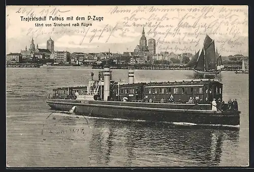 AK Stralsund, Trajektschiff auf der Fahrt nach Rügen
