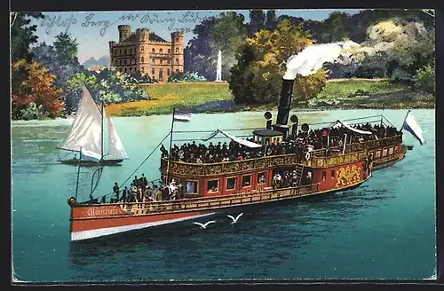 AK Salondampfer München bei Schloss Berg am Starnberger See