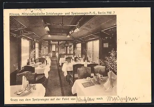 AK Mitropa Speisewagen, Innenansicht