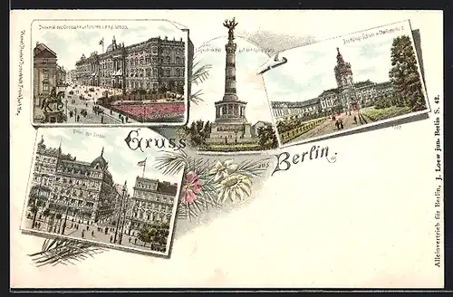 Lithographie Berlin, Denkmal des gr. Kurfürsten, Schloss Charlottenburg, Unter den Linden