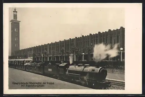 AK Köln, Pressa, Hauptgebäude Rheinhalle mit Ausstellungsbahn