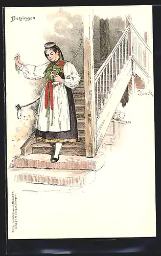 Künstler-AK Betzingen, Volkstrachten aus Schwaben
