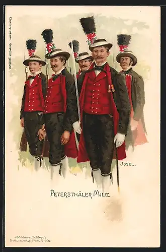 Lithographie Peterstähler Miliz in schwarzwälder Tracht