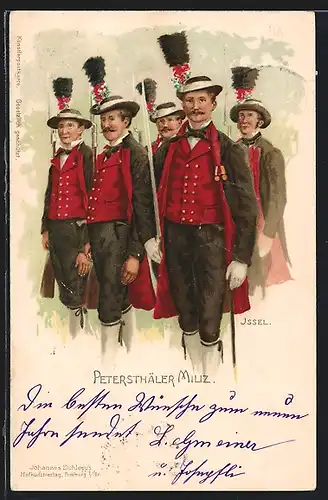 Lithographie Peterstal, Angehörige der Miliz in Schwarzwälder Tracht mit Gewehren