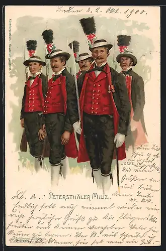 Lithographie Peterstähler Miliz in schwarzwälder Tracht