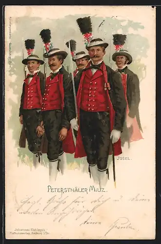 Lithographie Peterstähler Miliz in schwarzwälder Tracht