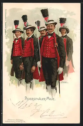 Lithographie Peterstähler Miliz in schwarzwälder Tracht