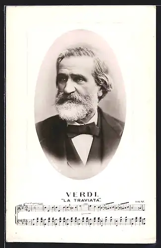 AK Guiseppe Verdi, Portrait, Notenzeile aus La Traviata