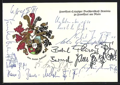 AK Frankfurt a. M., Studentenwappen der Frankfurt-Leipziger Burschenschaft Arminia, Ehre Freiheit Vaterland