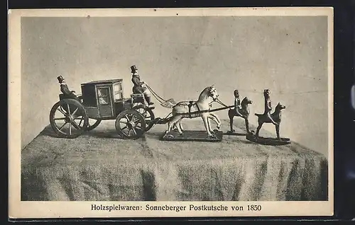 AK Holzspielzeug: Sonneberger Postkutsche von 1850